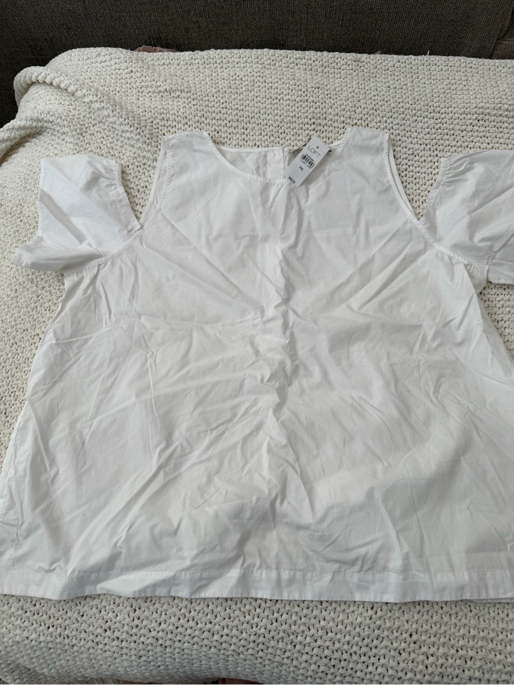 LOFT White Cold-Shoulder Flutter Sleeve Top NWT